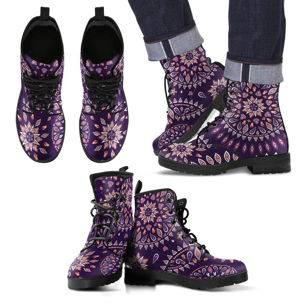 Purple Bohemian Mandala Pattern Print Men's Boots