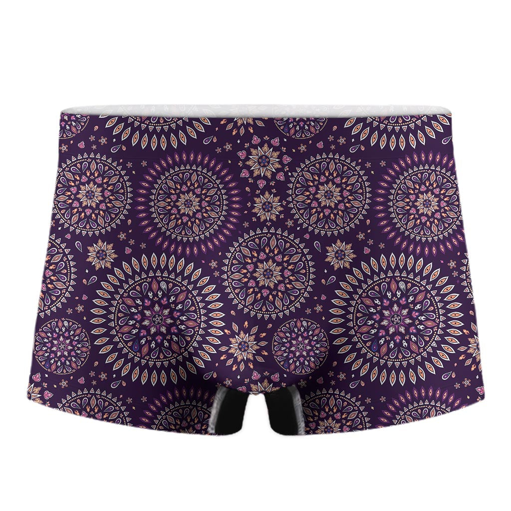 Purple Bohemian Mandala Pattern Print Men's Boxer Briefs