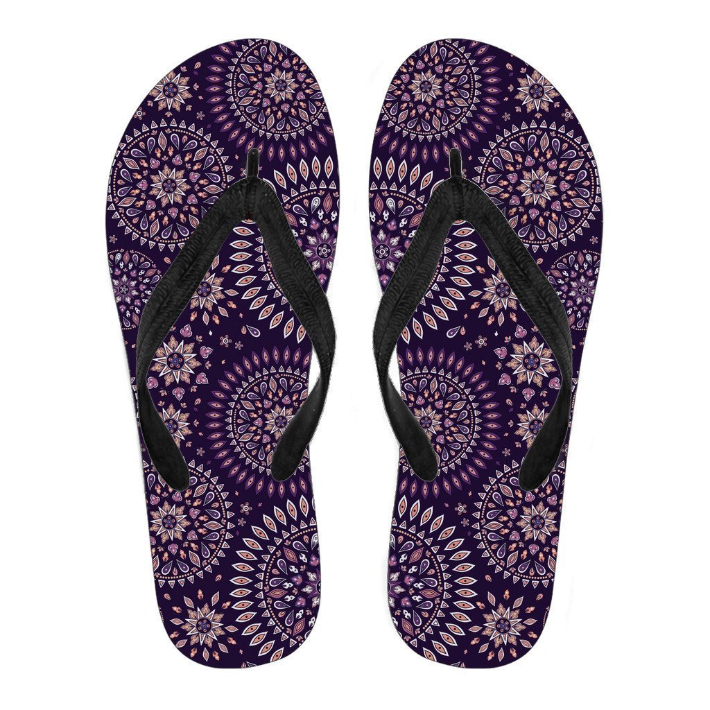 Purple Bohemian Mandala Pattern Print Men's Flip Flops