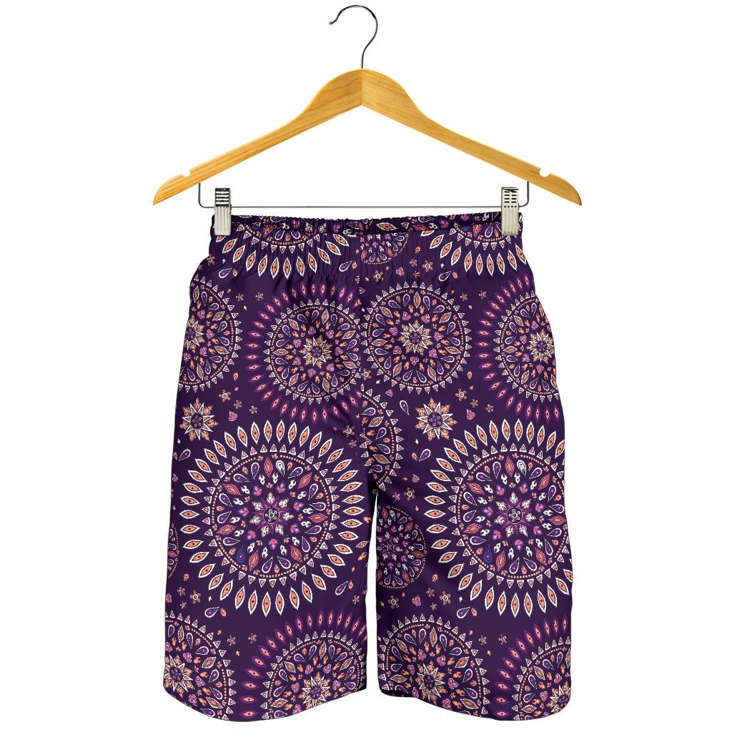 Purple Bohemian Mandala Pattern Print Men's Shorts