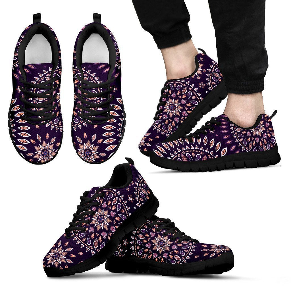 Purple Bohemian Mandala Pattern Print Men's Sneakers