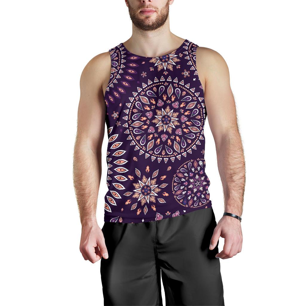 Purple Bohemian Mandala Pattern Print Men's Tank Top