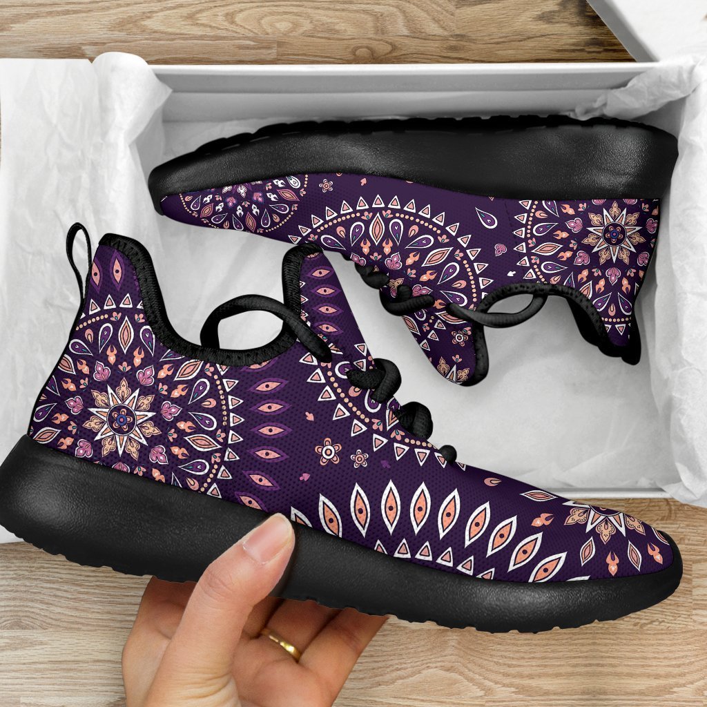 Purple Bohemian Mandala Pattern Print Mesh Knit Shoes