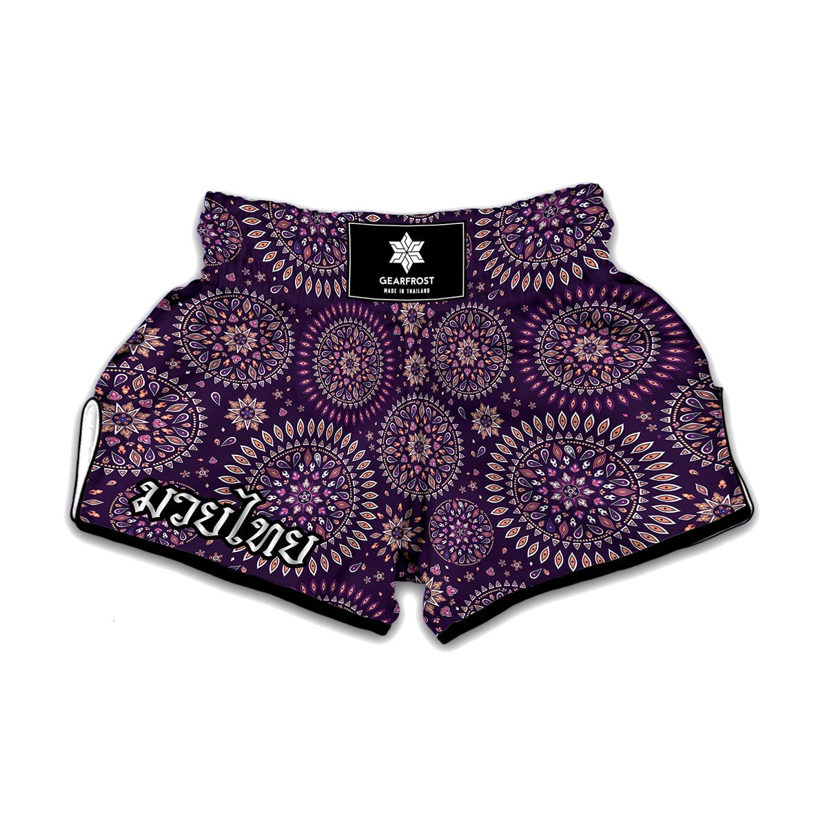 Purple Bohemian Mandala Pattern Print Muay Thai Boxing Shorts