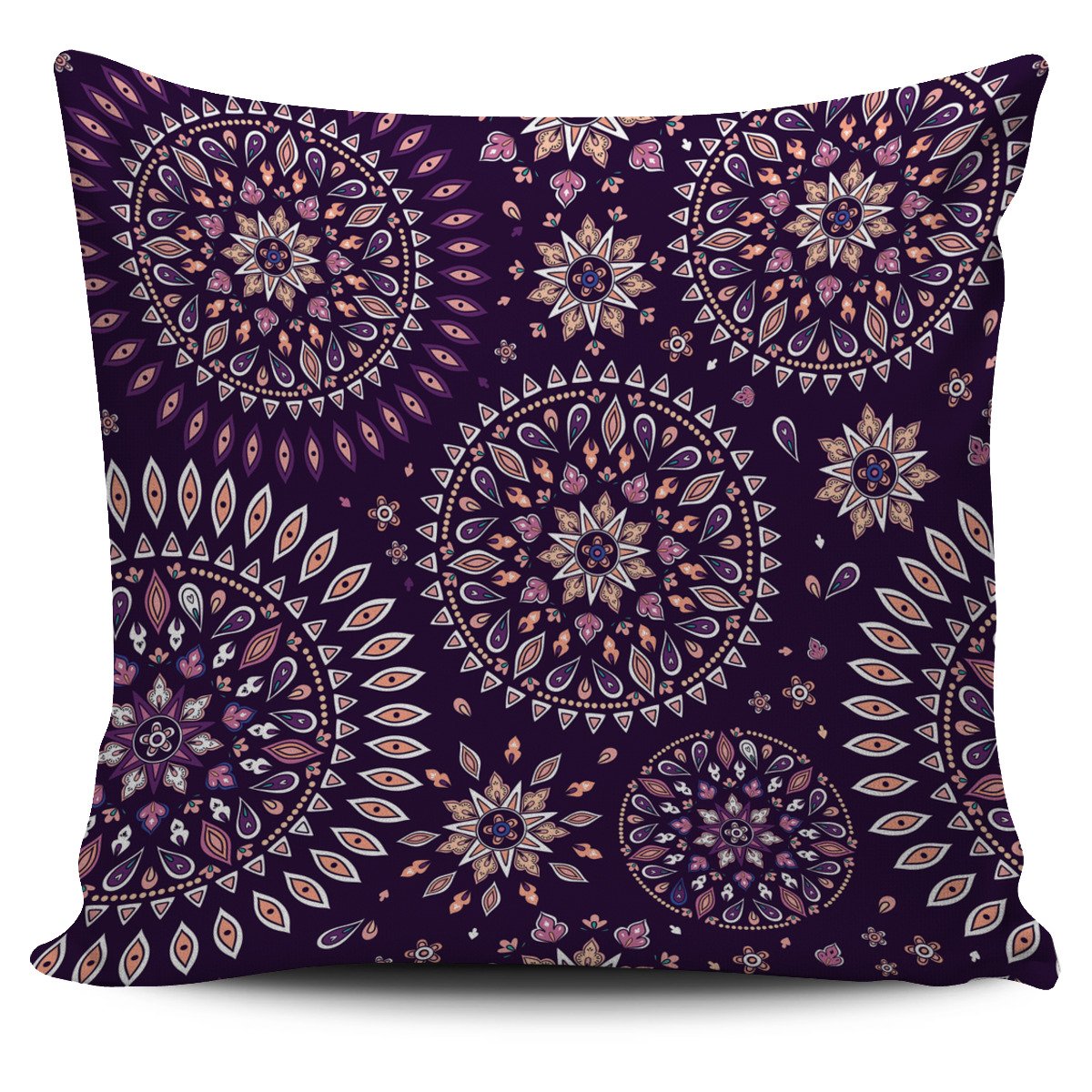 Purple Bohemian Mandala Pattern Print Pillow Cover