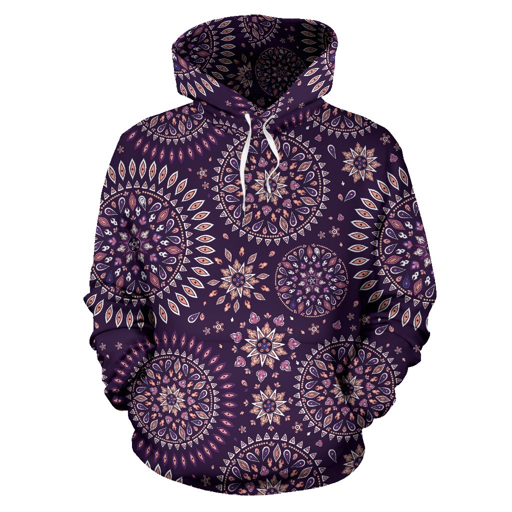 Purple Bohemian Mandala Pattern Print Pullover Hoodie