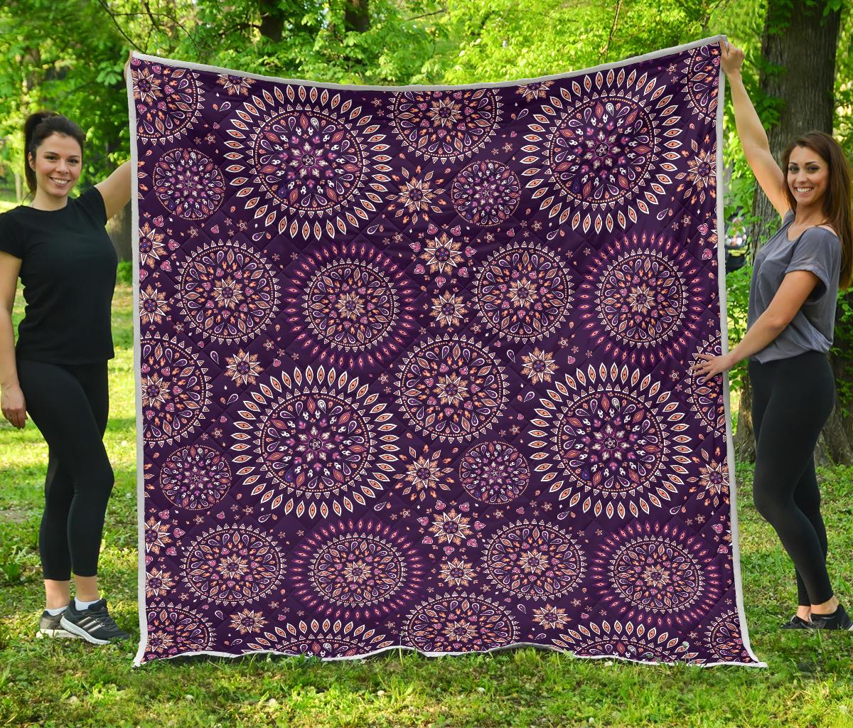 Purple Bohemian Mandala Pattern Print Quilt