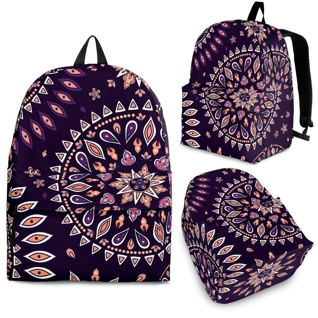 Purple Bohemian Mandala Pattern Print School Backpack