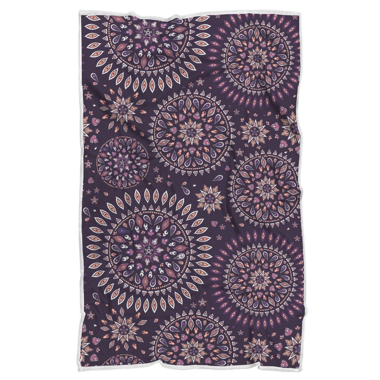 Purple Bohemian Mandala Pattern Print Sherpa Blanket