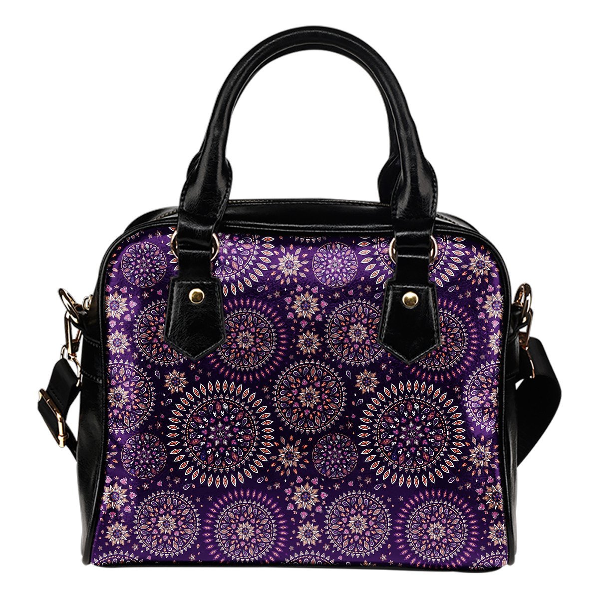 Purple Bohemian Mandala Pattern Print Shoulder Handbag