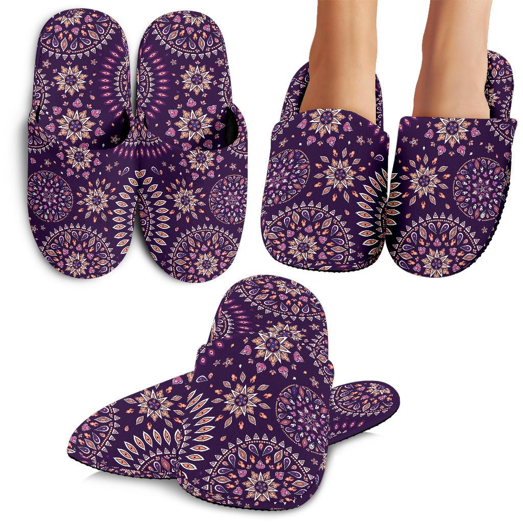 Purple Bohemian Mandala Pattern Print Slippers