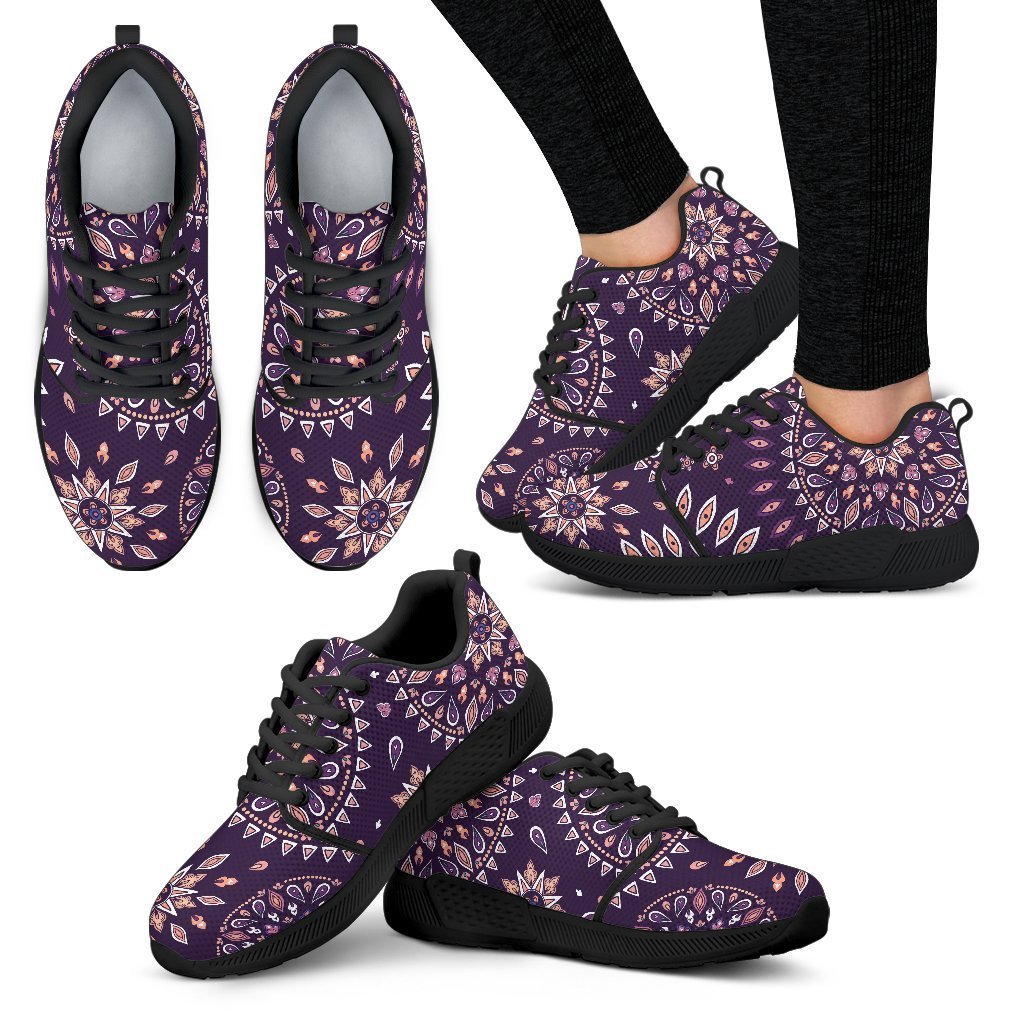 Purple Bohemian Mandala Pattern Print Women's Athletic Shoes