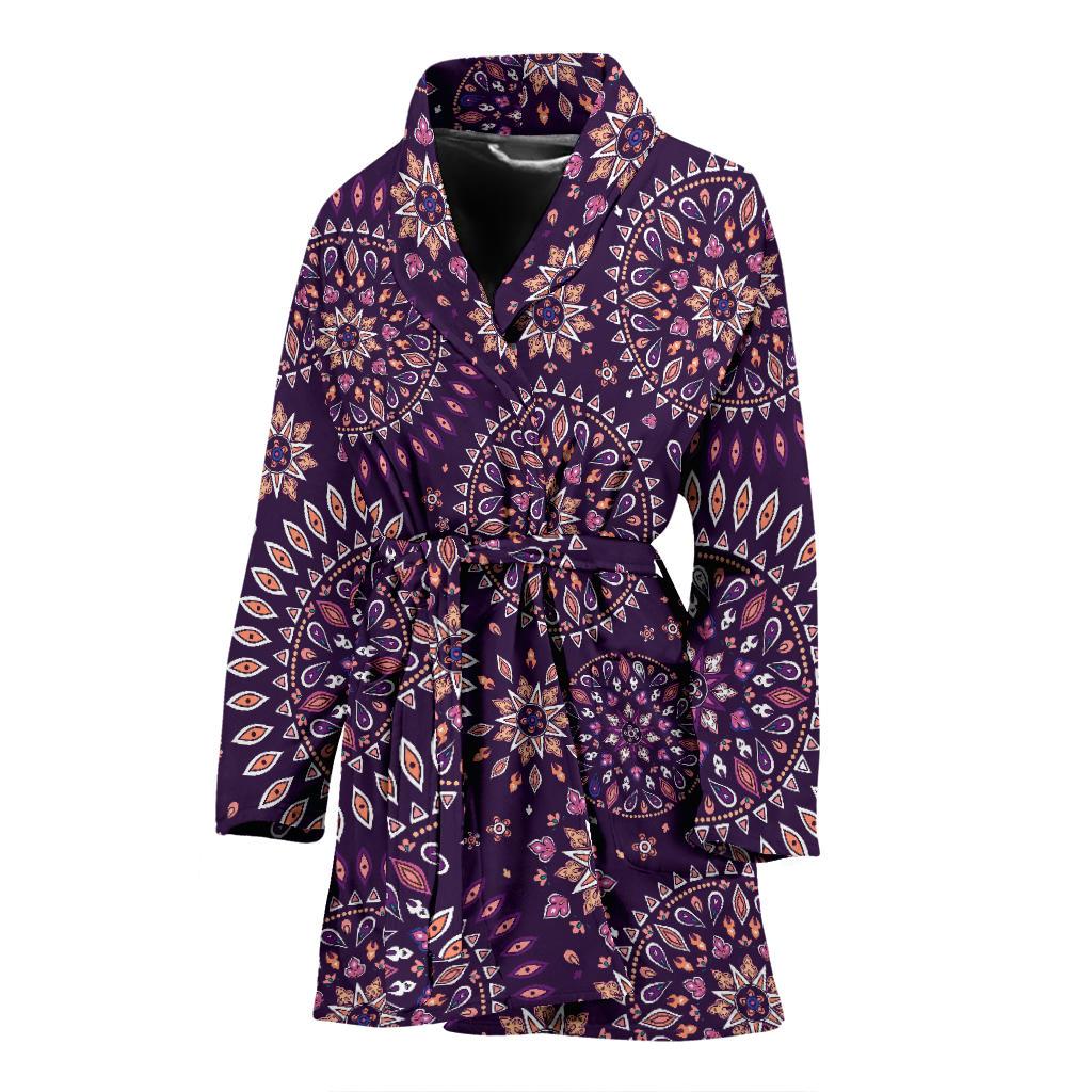 Purple Bohemian Mandala Pattern Print Women's Bathrobe