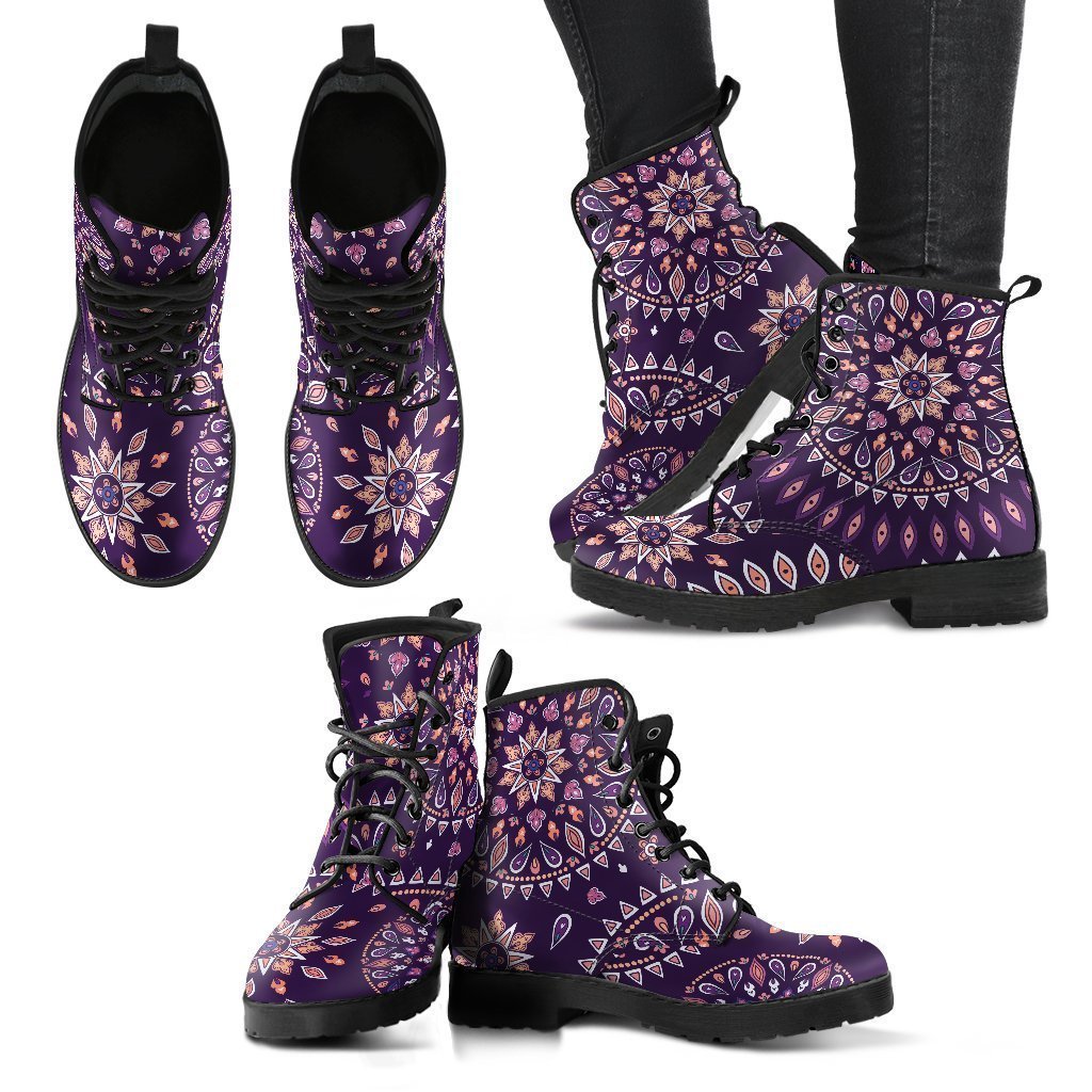 Purple Bohemian Mandala Pattern Print Women's Boots