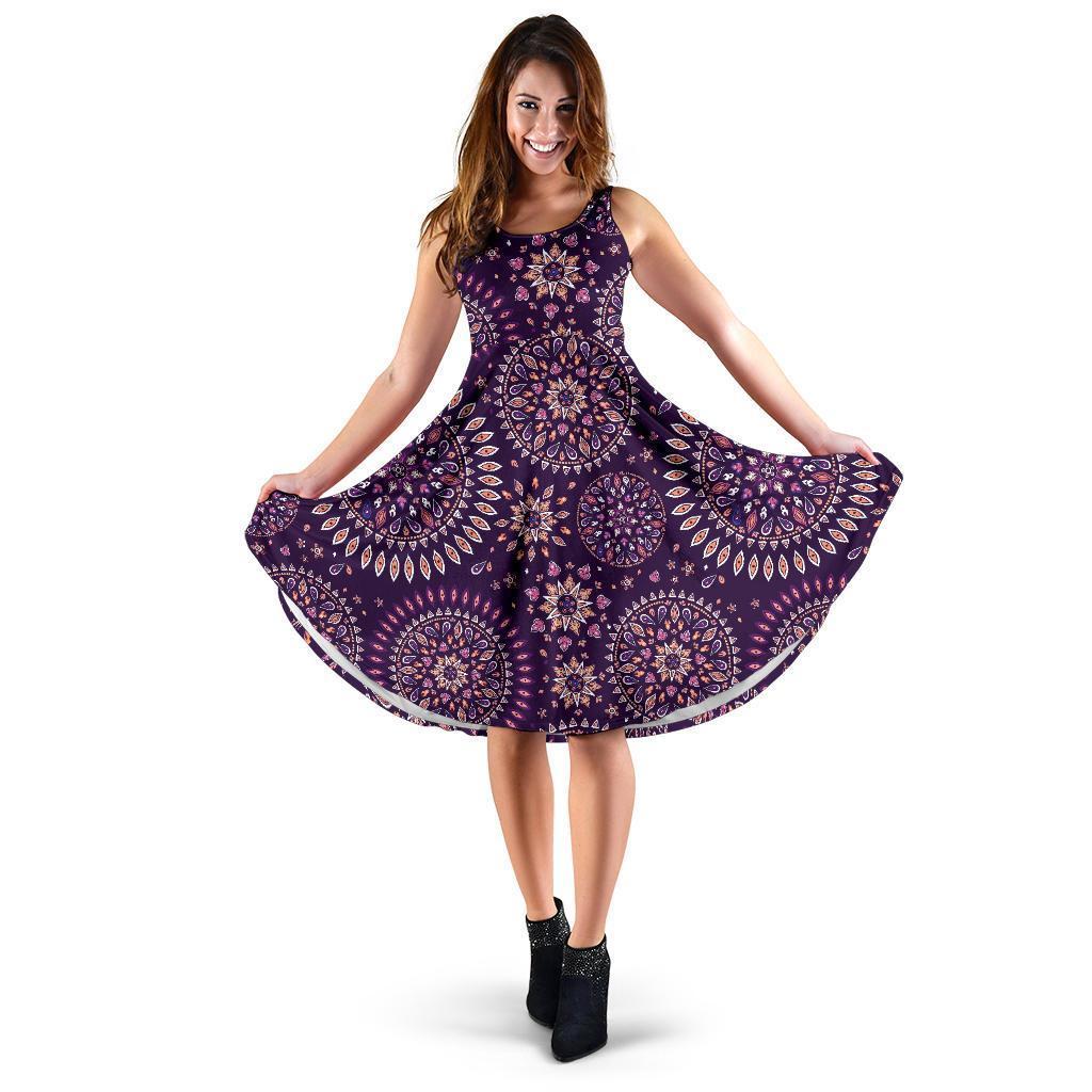 Purple Bohemian Mandala Pattern Print Women's Dress