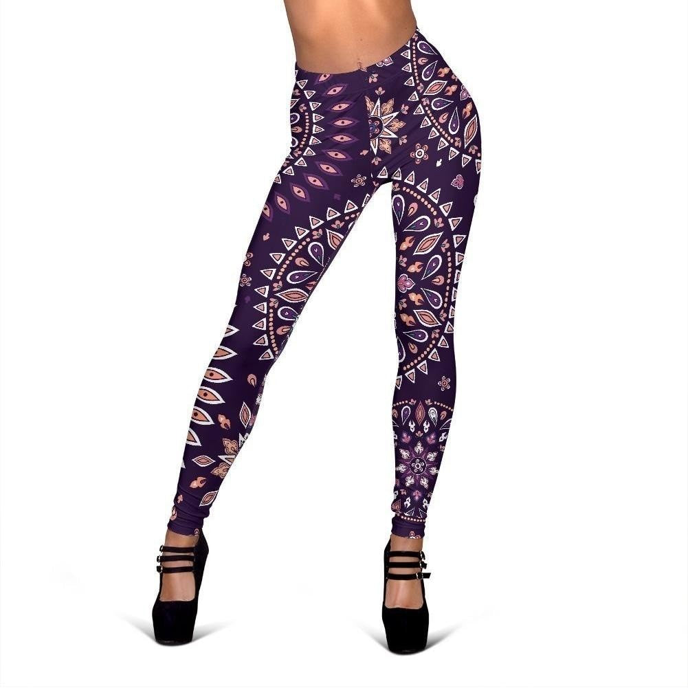 Purple Bohemian Mandala Pattern Print Women's Leggings