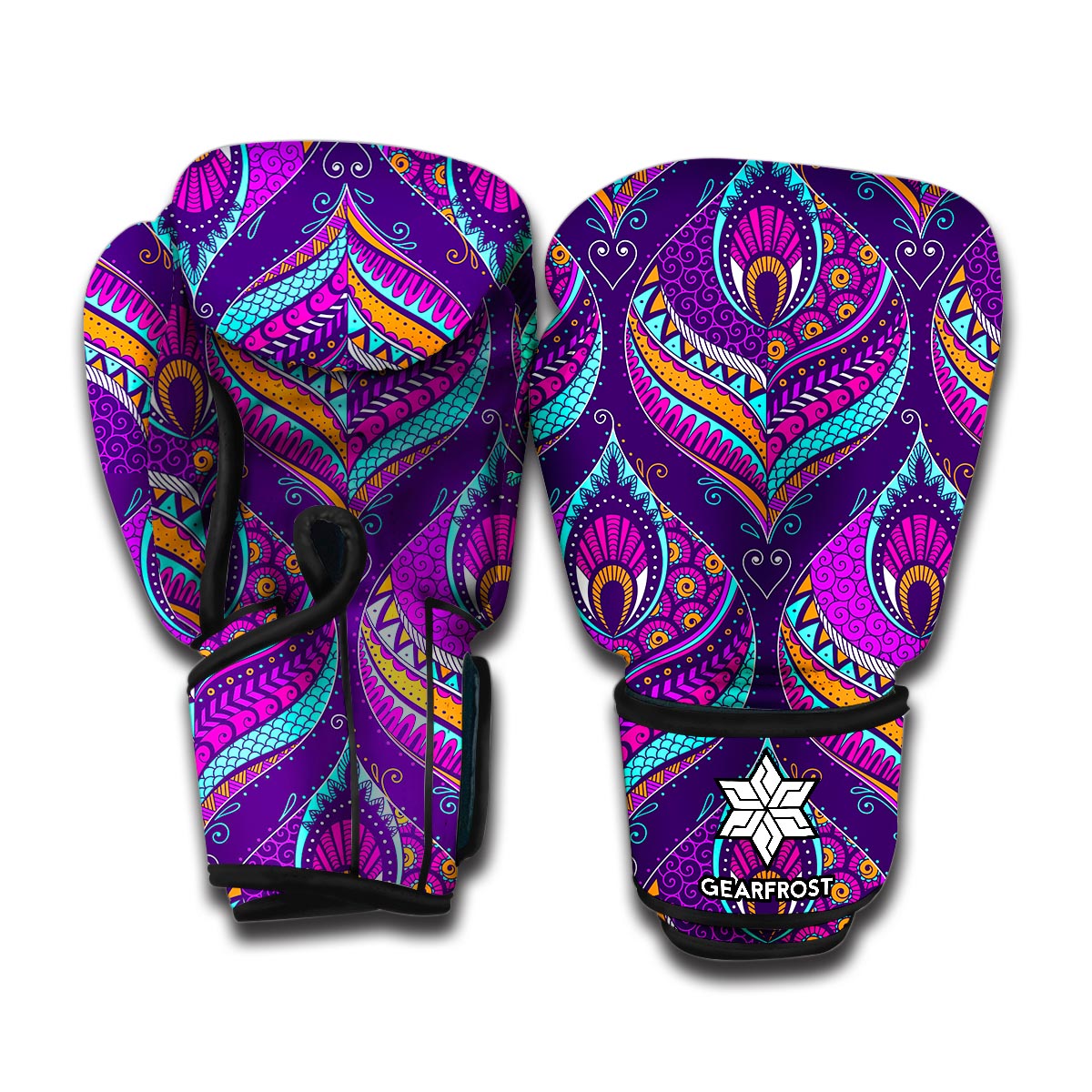 Purple Bohemian Peacock Feather Print Boxing Gloves