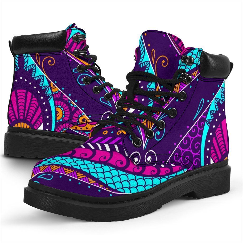 Purple Bohemian Peacock Feather Print Classic Boots