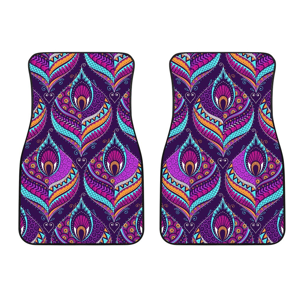 Purple Bohemian Peacock Feather Print Front Car Floor Mats