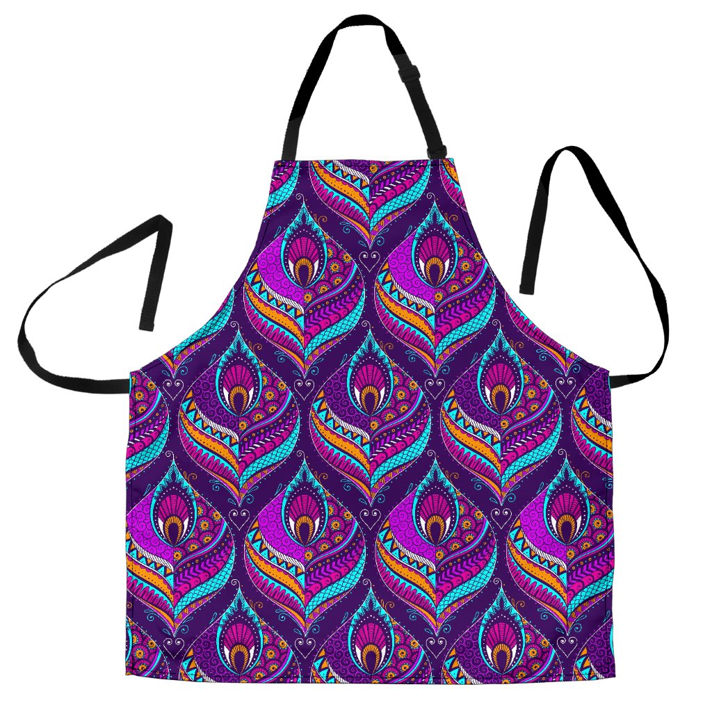 Purple Bohemian Peacock Feather Print Men's Apron