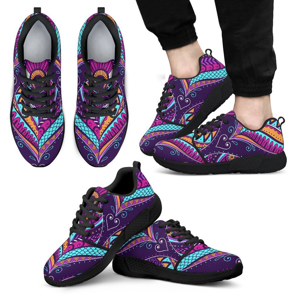 Purple Bohemian Peacock Feather Print Men's Athletic Shoes