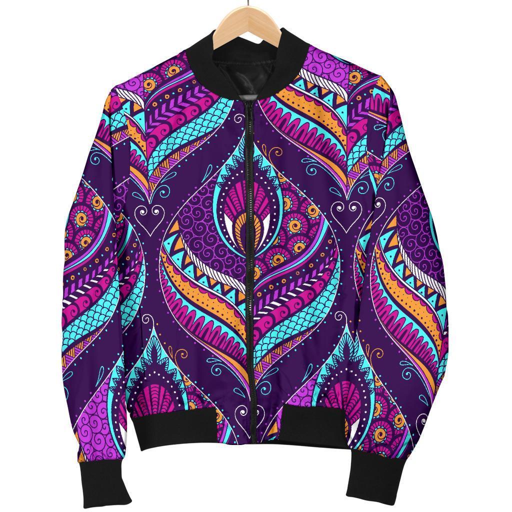 Purple Bohemian Peacock Feather Print Men's Bomber Jacket