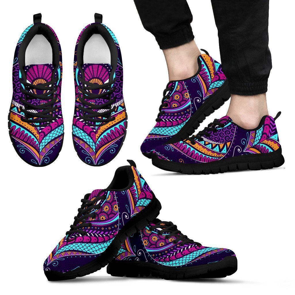 Purple Bohemian Peacock Feather Print Men's Sneakers