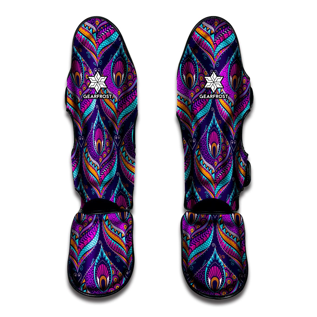 Purple Bohemian Peacock Feather Print Muay Thai Shin Guards