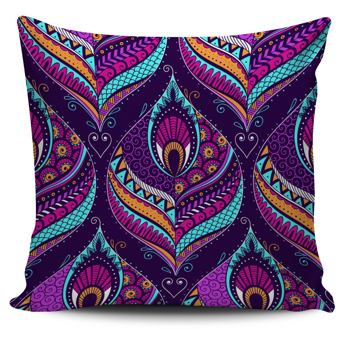 Purple Bohemian Peacock Feather Print Pillow Cover