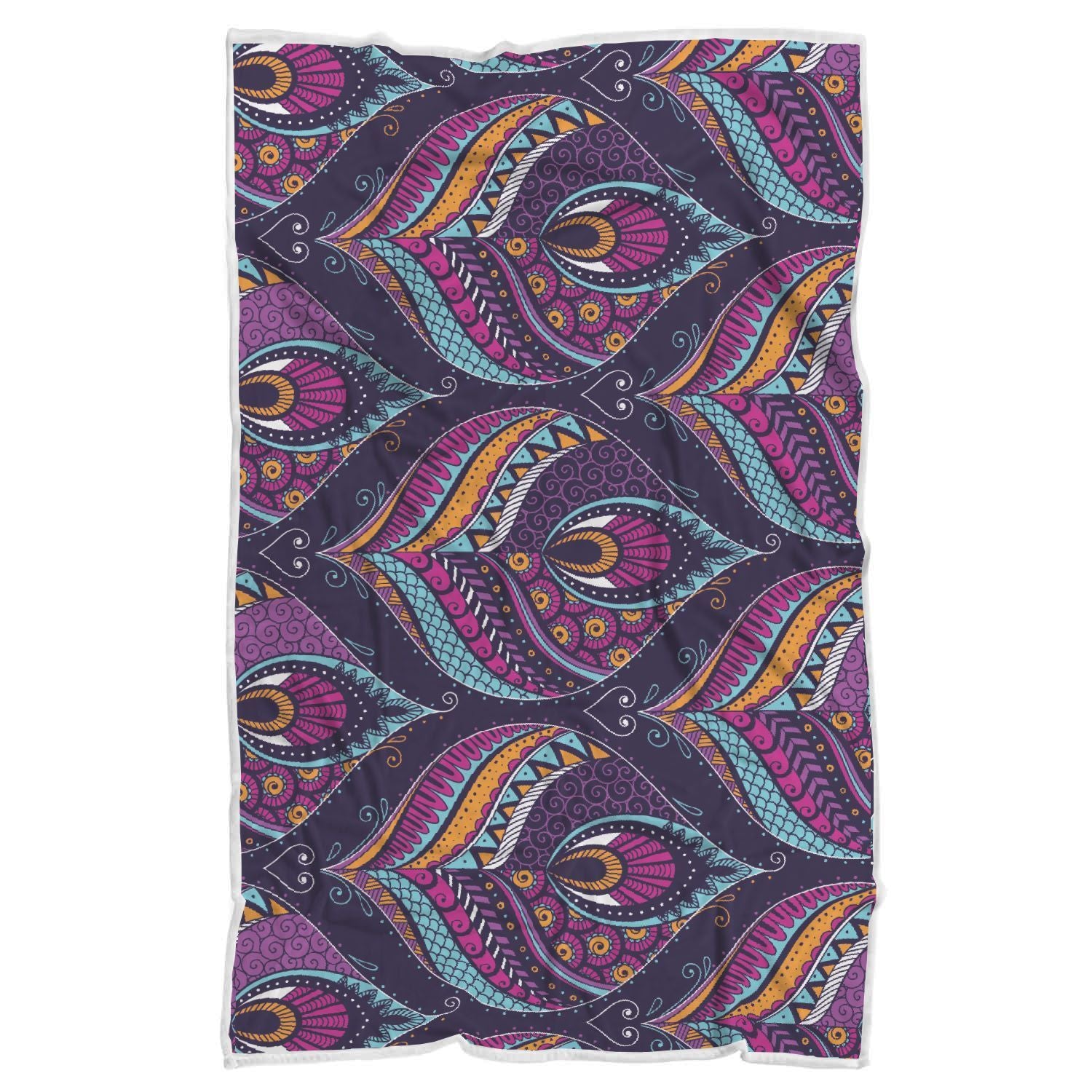 Purple Bohemian Peacock Feather Print Sherpa Blanket