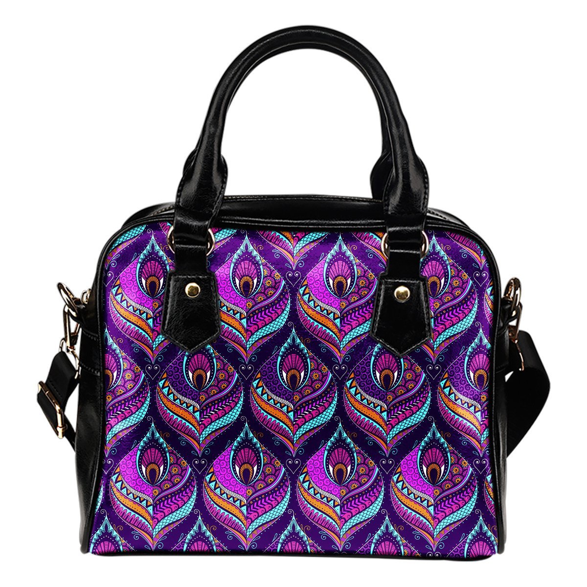 Purple Bohemian Peacock Feather Print Shoulder Handbag