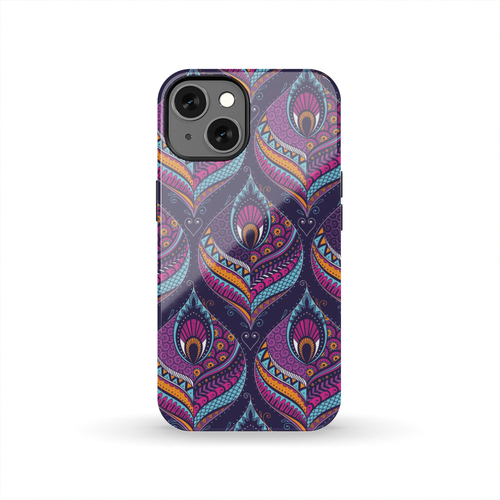 Purple Bohemian Peacock Feather Print Tough Phone Case