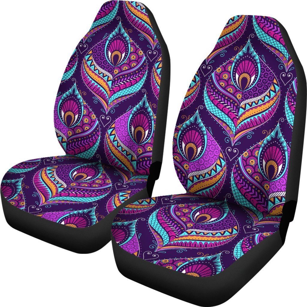 Purple Bohemian Peacock Feather Print Universal Fit Car Seat Covers