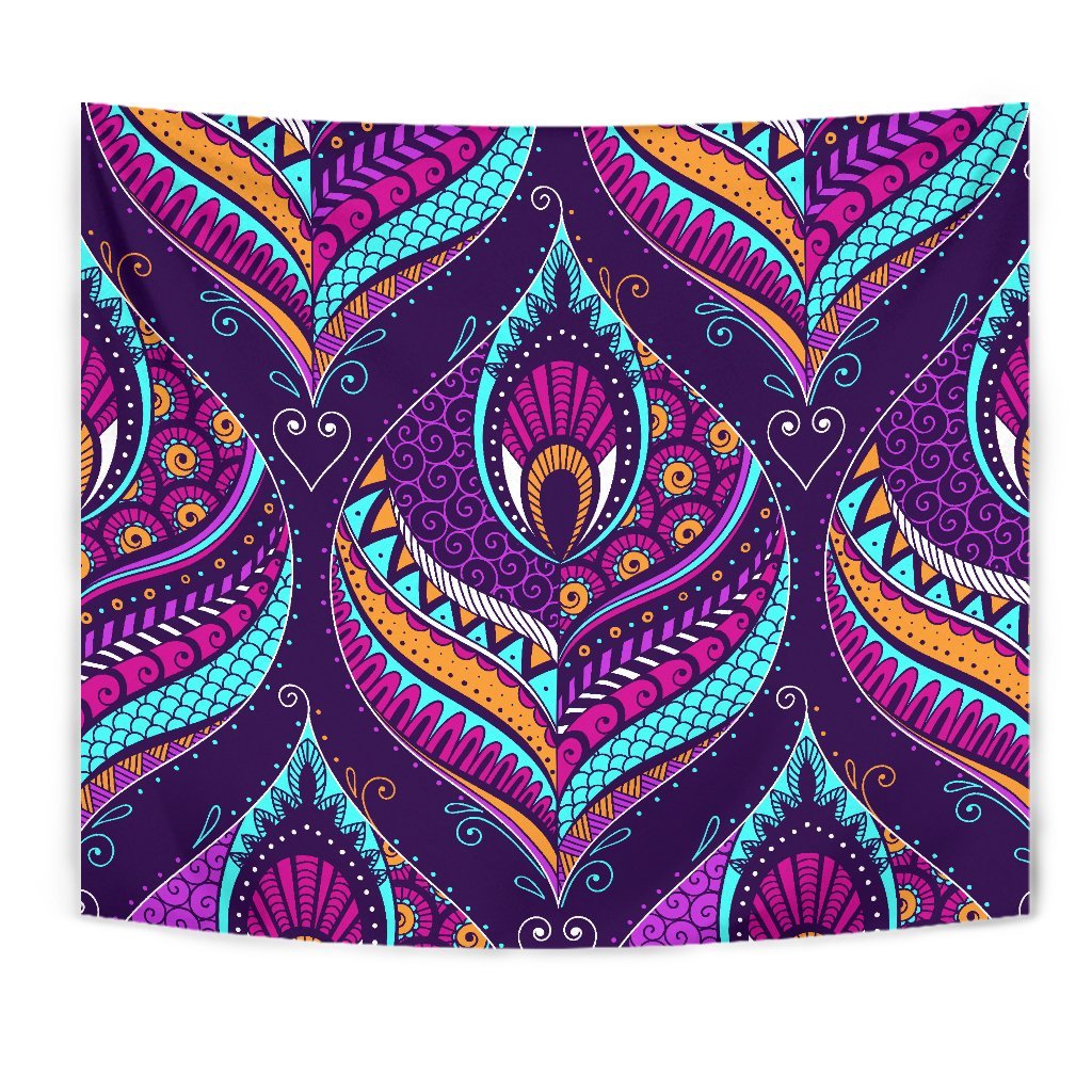 Purple Bohemian Peacock Feather Print Wall Tapestry