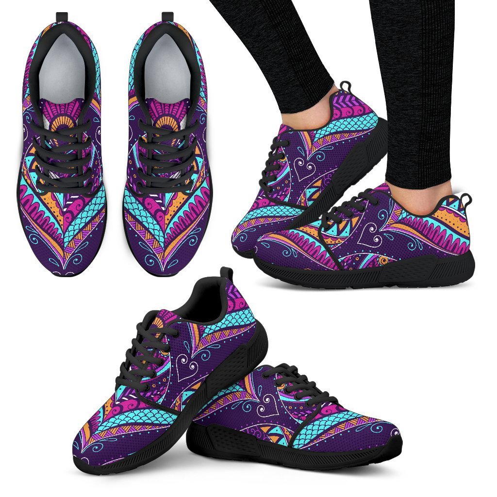 Purple Bohemian Peacock Feather Print Women's Athletic Shoes