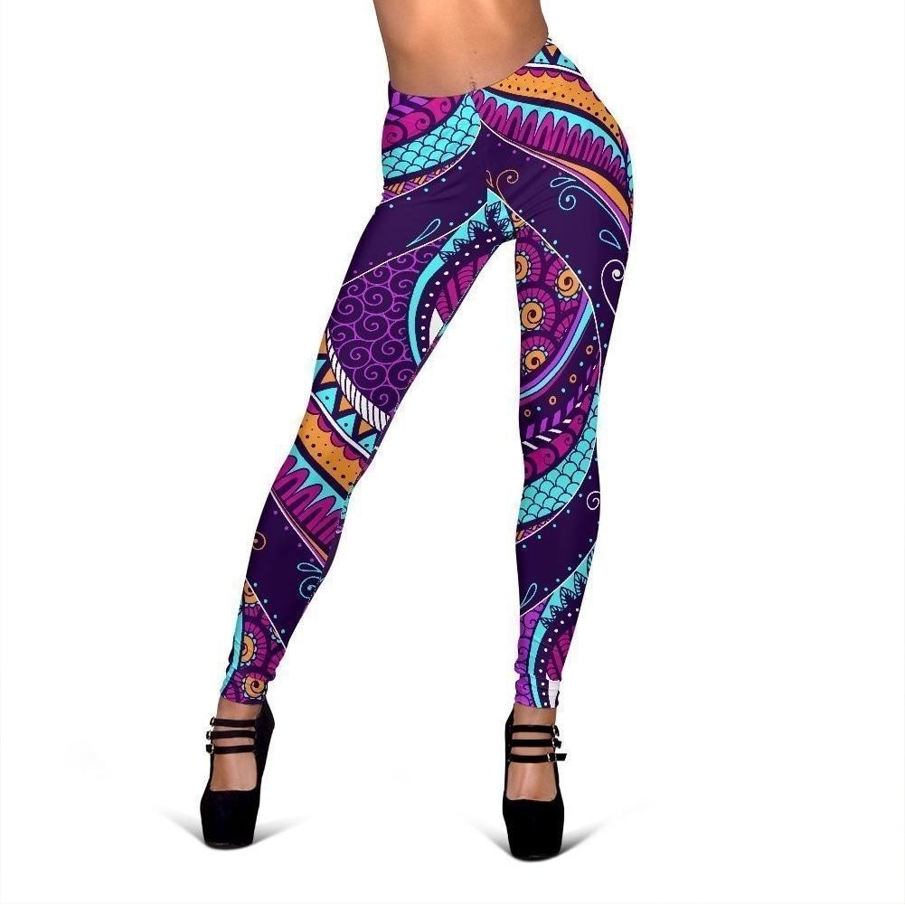 Purple Bohemian Peacock Feather Print Women's Leggings