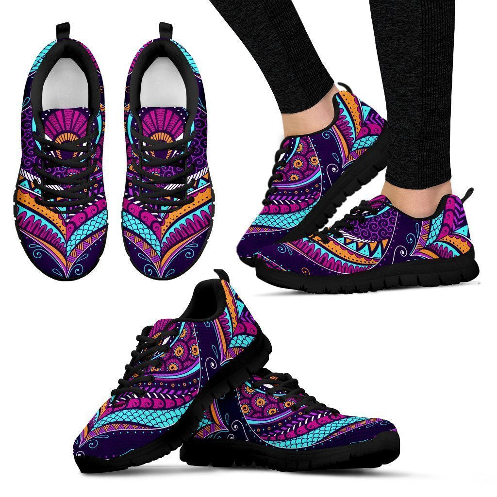 Purple Bohemian Peacock Feather Print Women's Sneakers