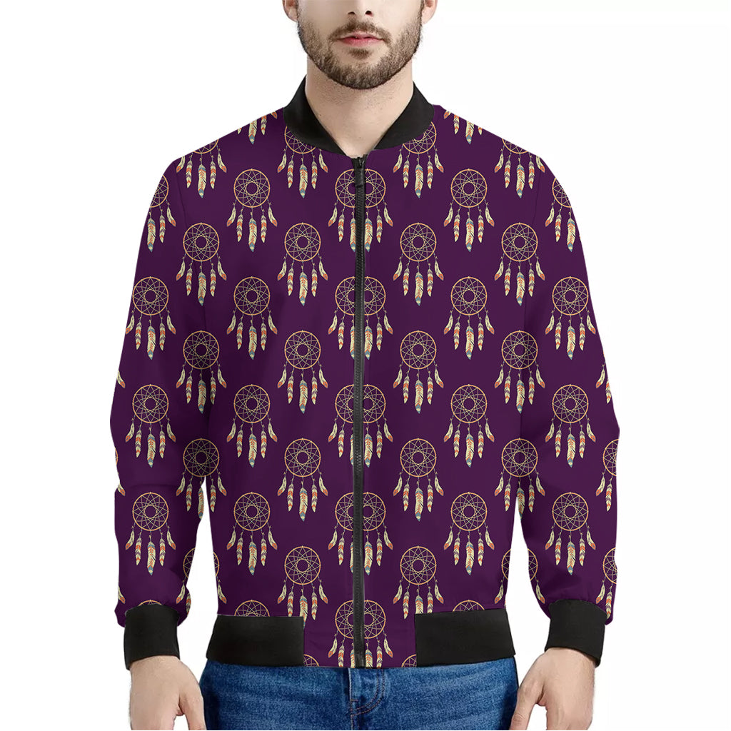 Purple Boho Dream Catcher Pattern Print Men's Bomber Jacket