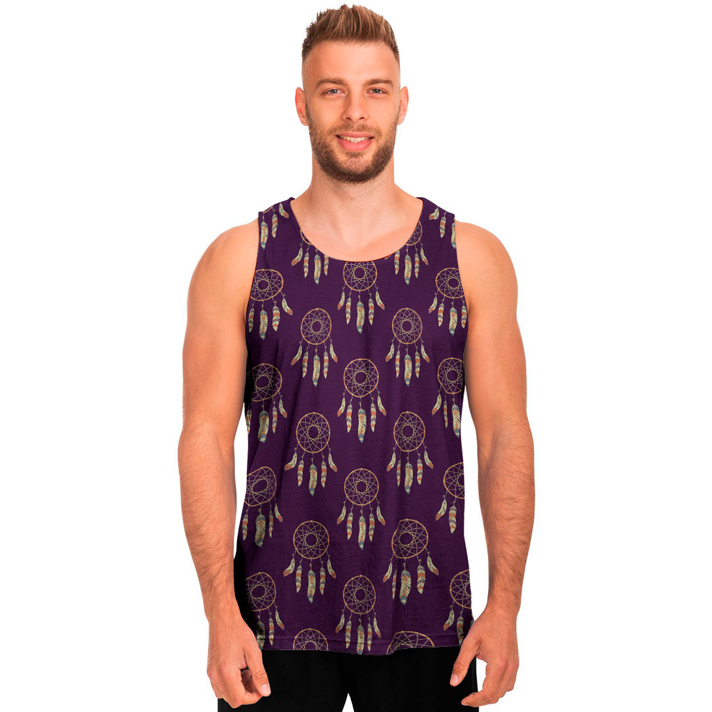 Purple Boho Dream Catcher Pattern Print Men's Tank Top