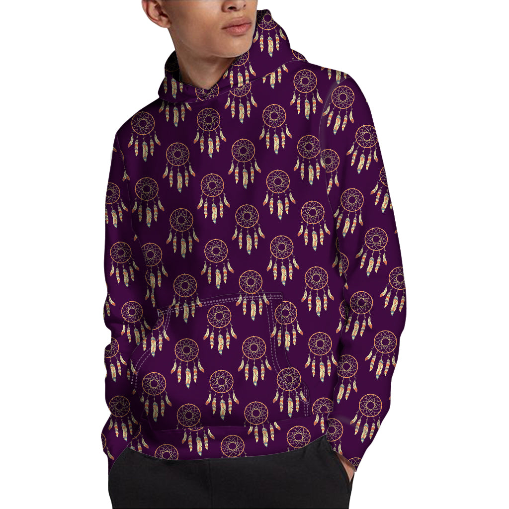 Purple Boho Dream Catcher Pattern Print Pullover Hoodie