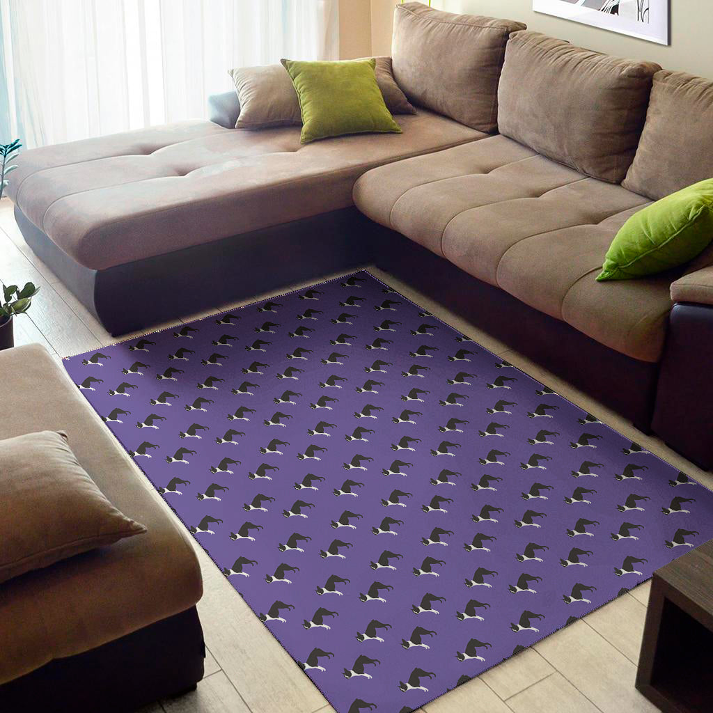 Purple Boston Terrier Pattern Print Area Rug