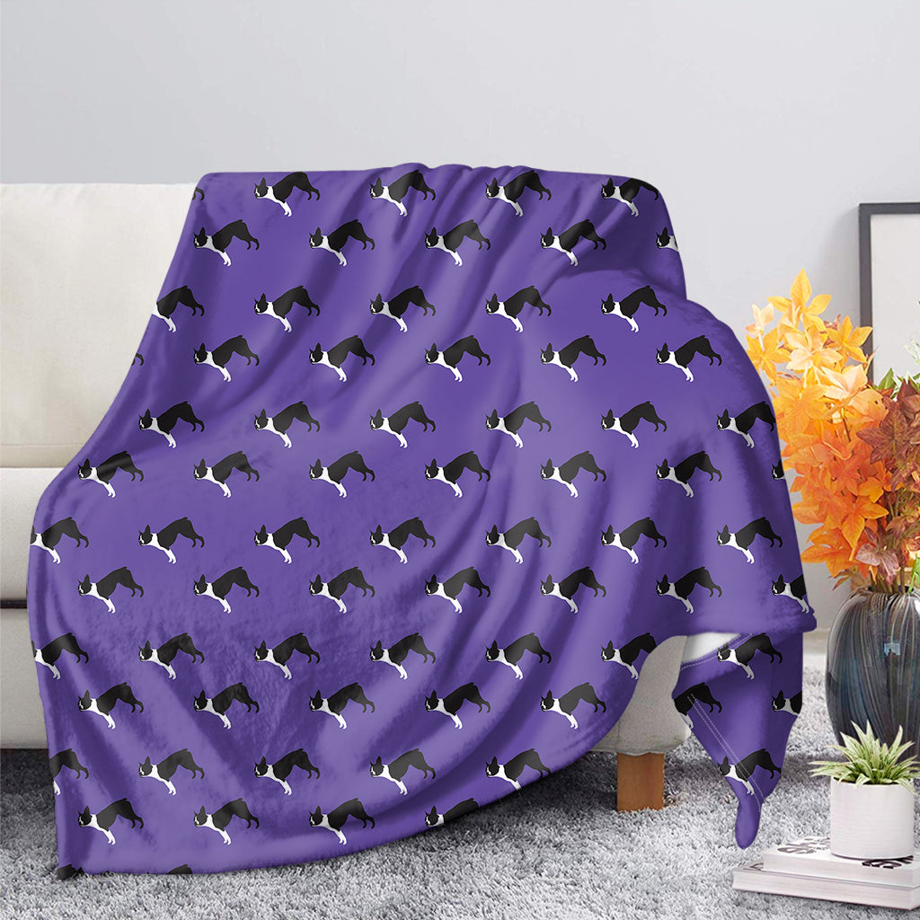 Purple Boston Terrier Pattern Print Blanket