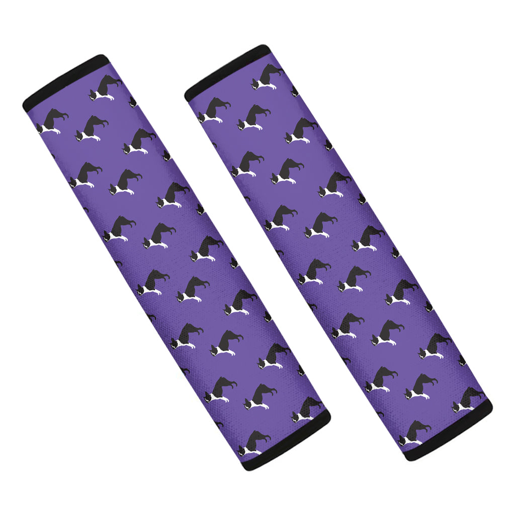 Purple Boston Terrier Pattern Print Car Seat Belt Covers