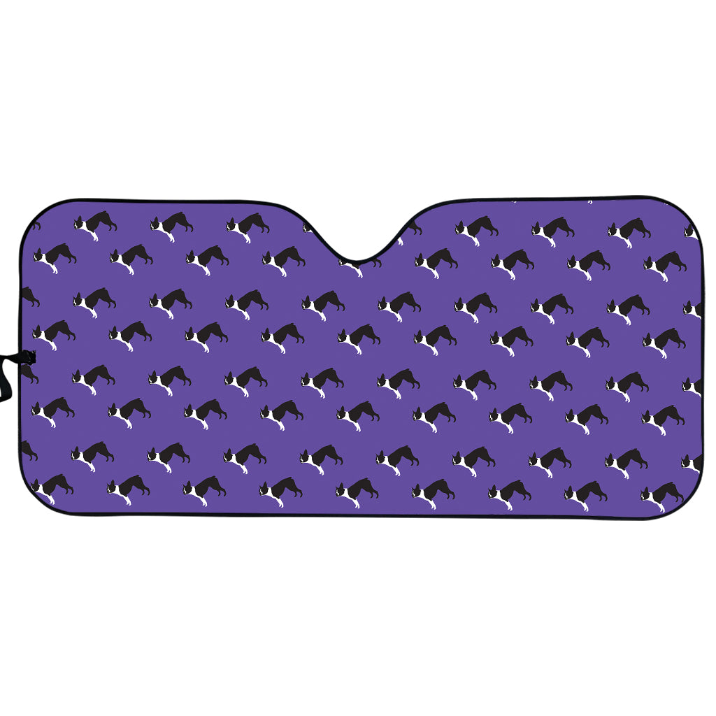 Purple Boston Terrier Pattern Print Car Sun Shade