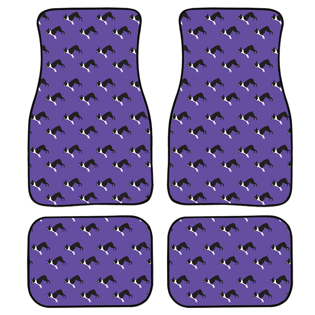 Purple Boston Terrier Pattern Print Front and Back Car Floor Mats