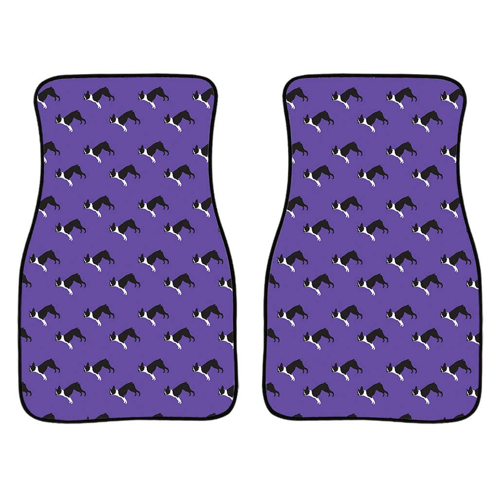 Purple Boston Terrier Pattern Print Front Car Floor Mats