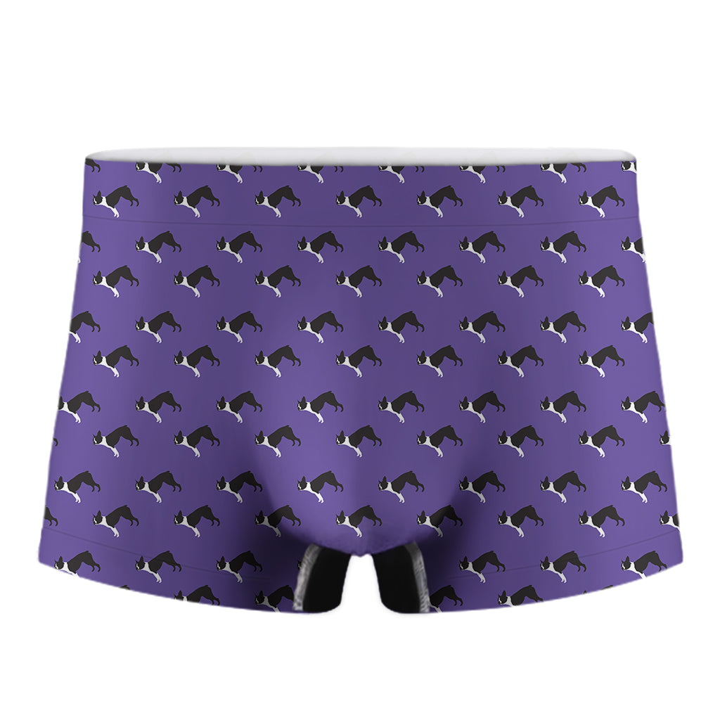 Purple Boston Terrier Pattern Print Men's Boxer Briefs