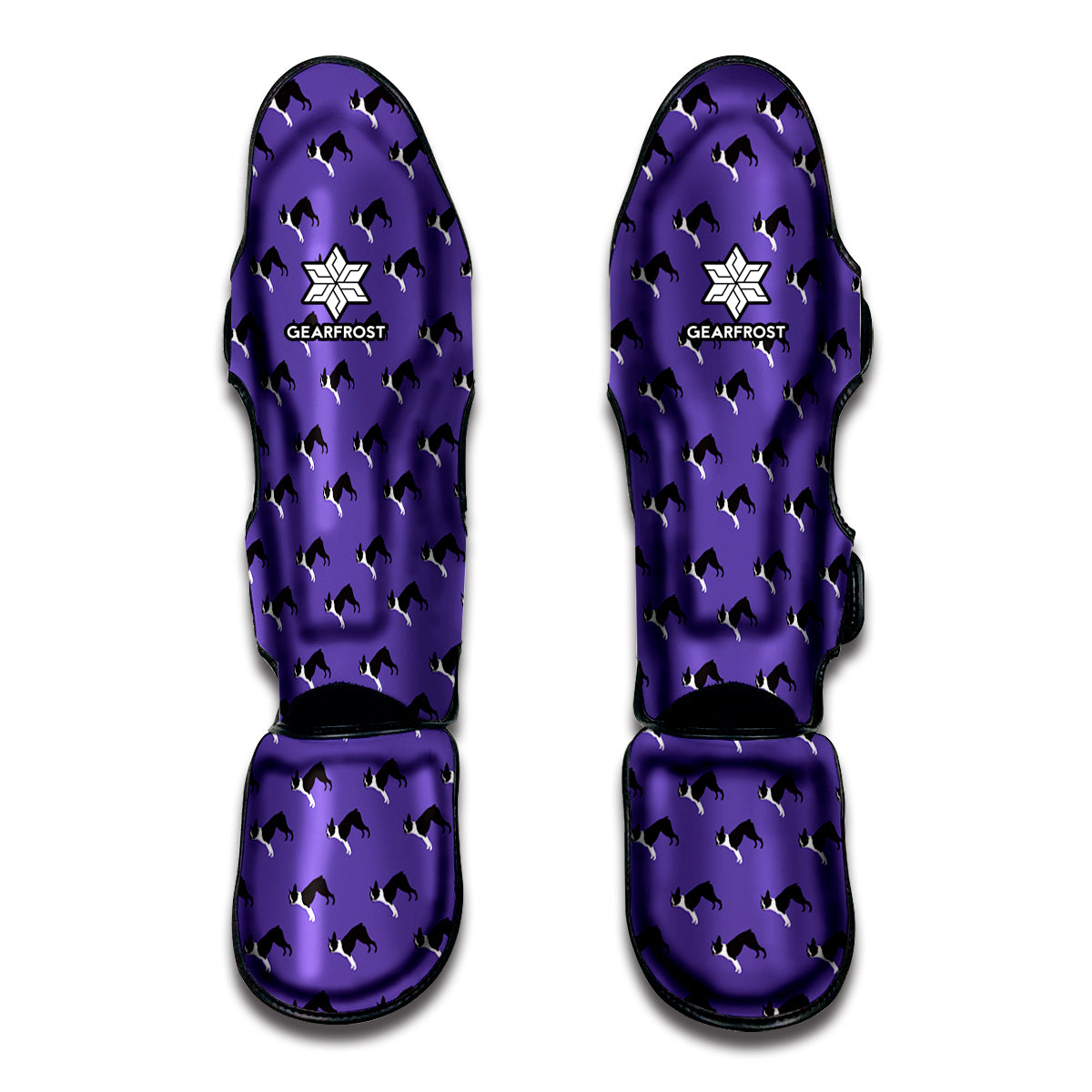 Purple Boston Terrier Pattern Print Muay Thai Shin Guards