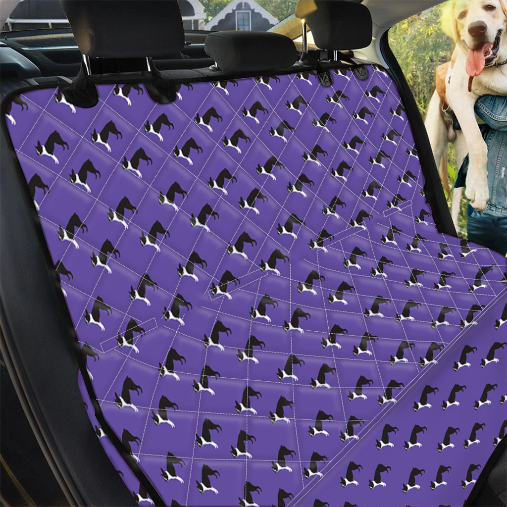 Purple Boston Terrier Pattern Print Pet Car Back Seat Cover