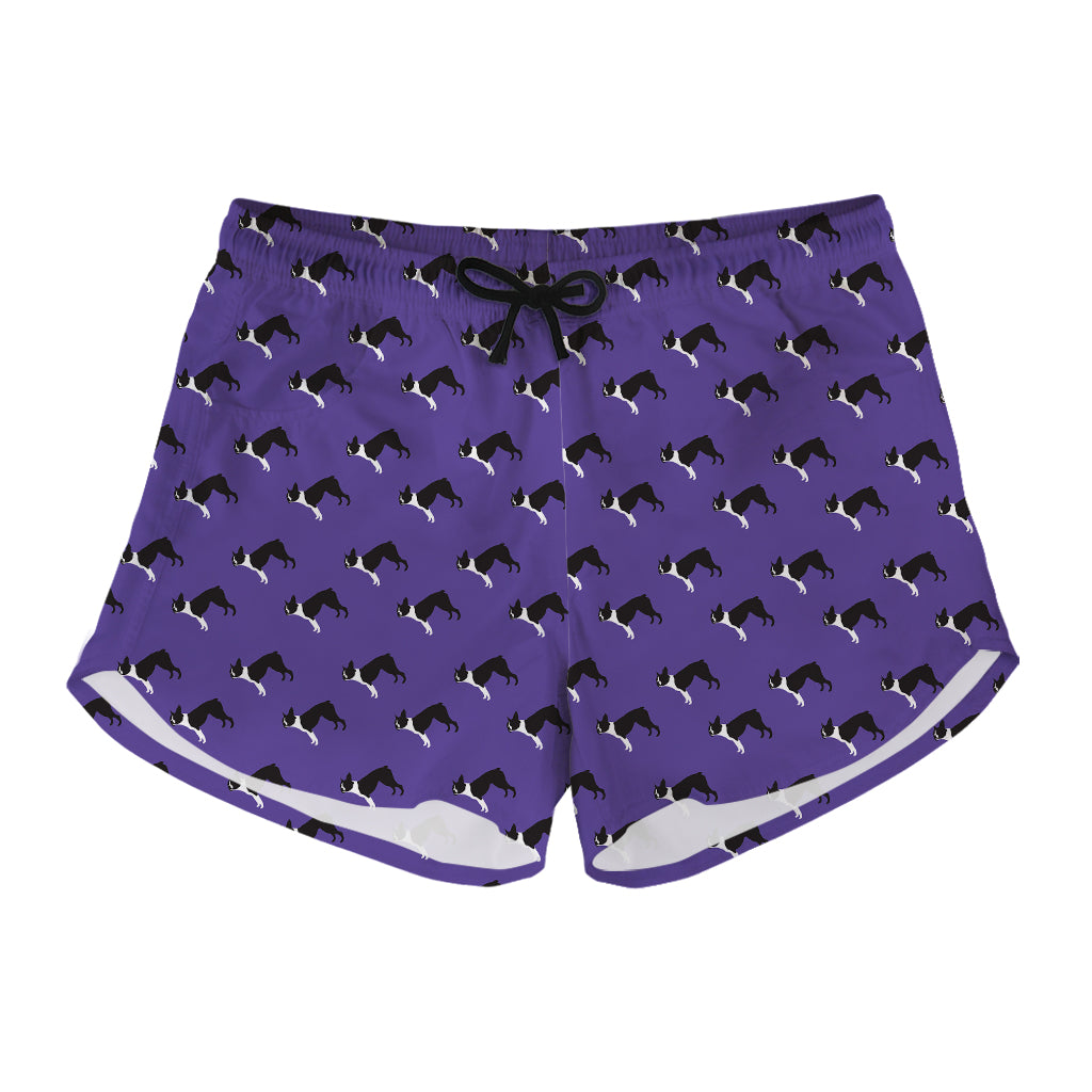 Purple Boston Terrier Pattern Print Women's Shorts